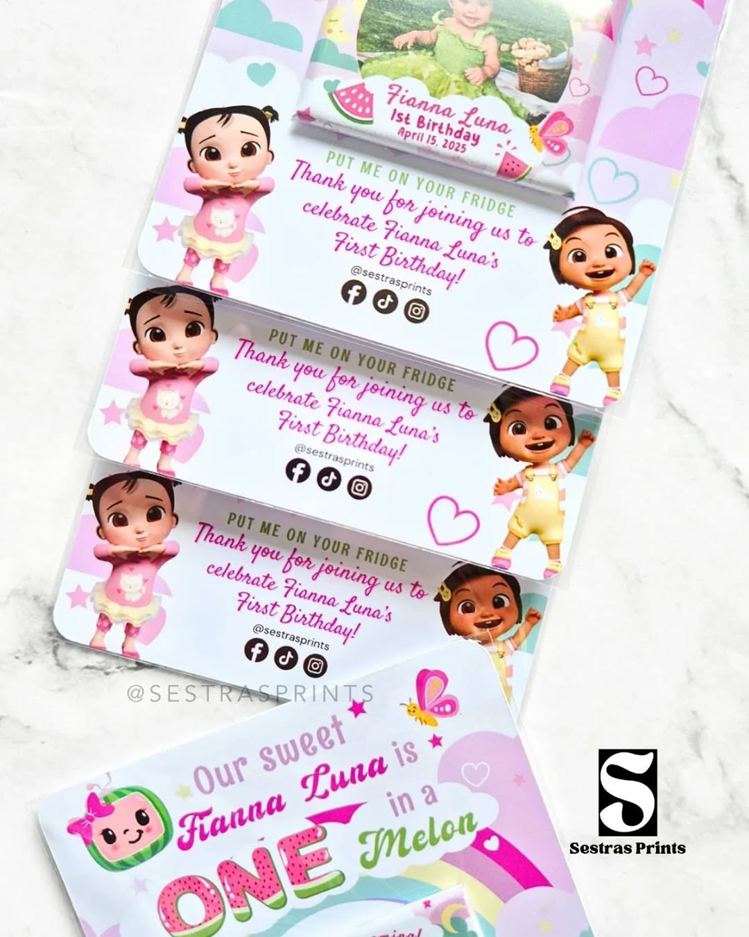 CocoMelon One in a Melon birthday magnets